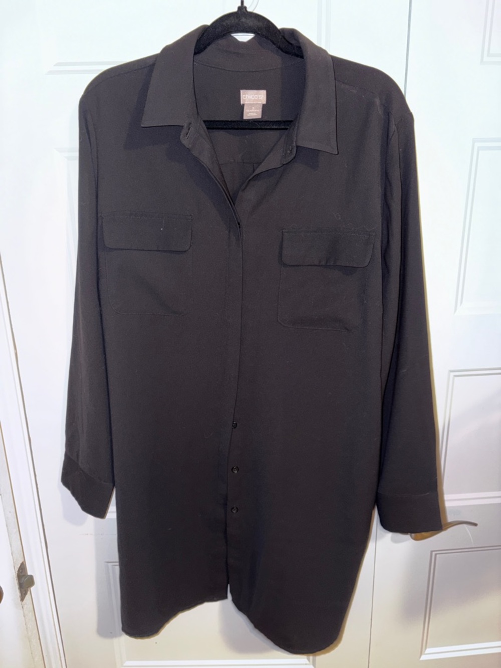 Chico's Black Button-Front Tunic with Chest Flaps